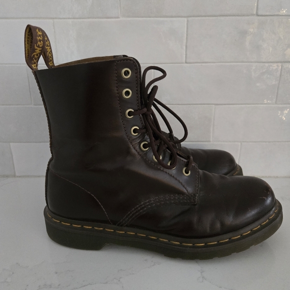 Doc Martens 1460 Pascal Boots Chocolate Brown Combat Moto Boots Chunky Sole Sz 9 - Picture 2 of 12
